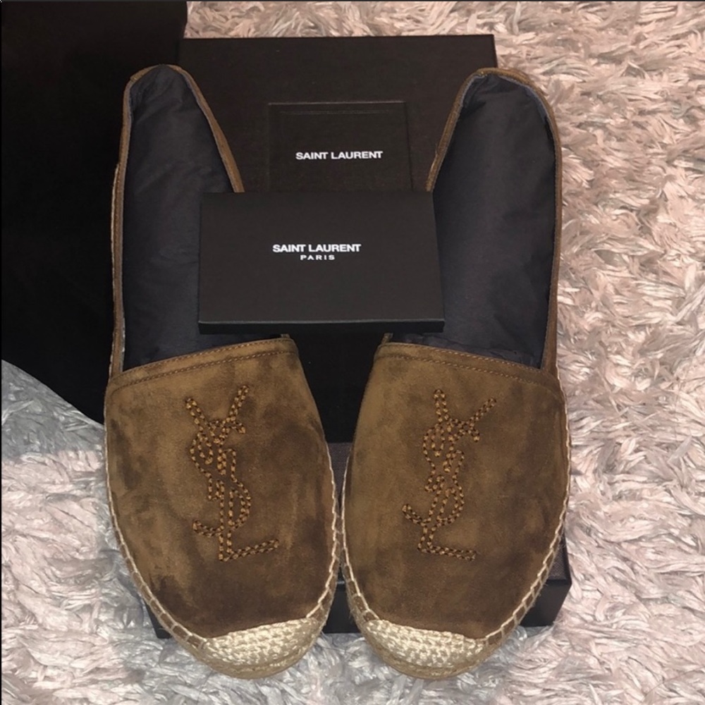 YSL Monogram Soho Suede Slip on Espadrille Flat